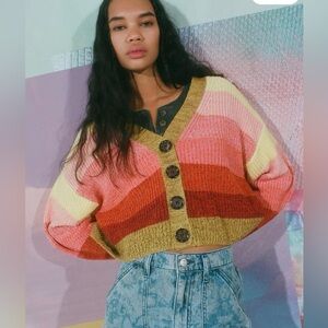 Free People Multicolor Button-Up Cardigan